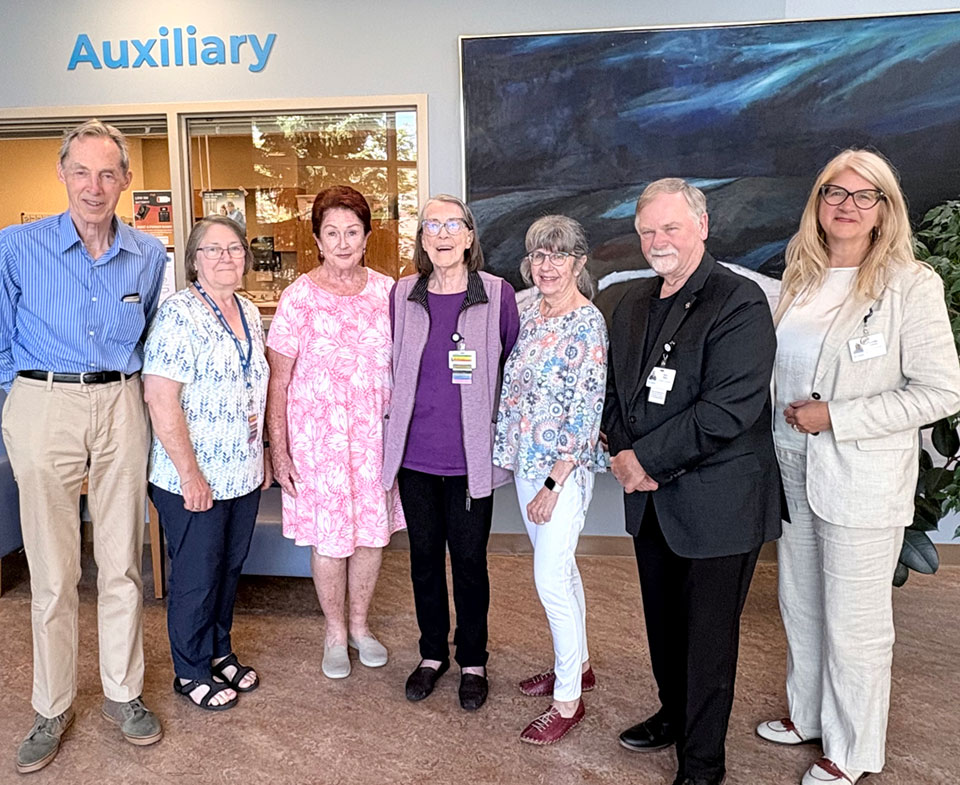 NHH Auxiliary Board. Shown from left to right: Richard Holland, Director, Finance, Karen Lingard, Director at Large, Grace Rivers, Director at Large, Selena Forsyth, Past President, Deb Smelko, Vice President, Rick Riley, President, and Jennifer Gillard (Ex-Officio), NHH VP, Patient Experience, Public Affairs and Strategic Partnerships. Not shown: Susan Spicer, Director, Business Services. 2026 NHH Auxiliary Board